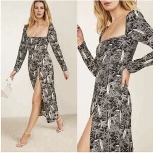 NWT Reformation Sigmund Tropical Printed Crepe Midi Dress Size 0 Lanai #2J456